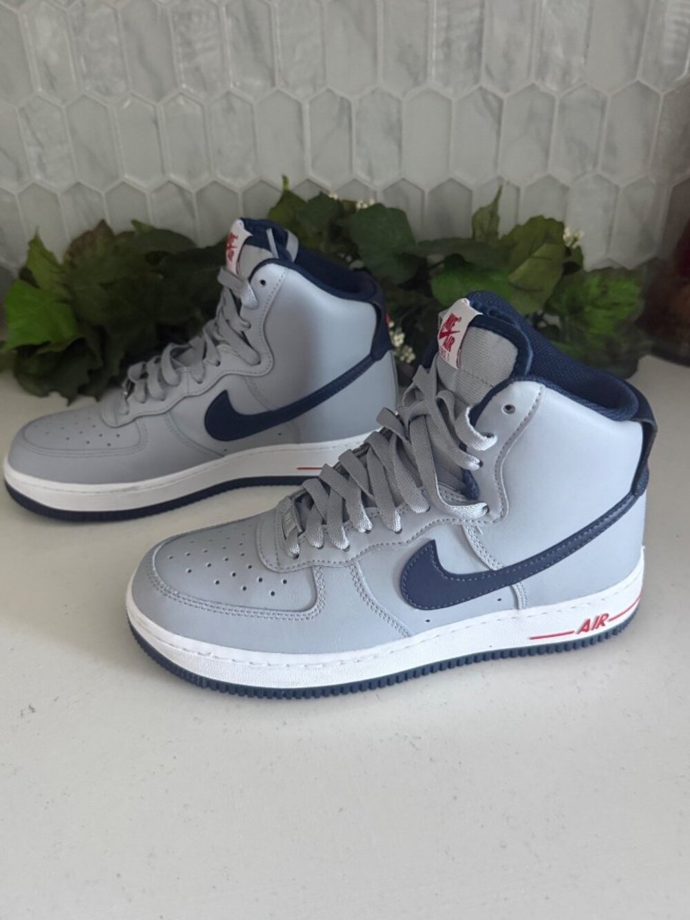 Nike Air Force 1 High-Top Sneakers Gray/Blue US 8.5 Mens Leather Classic Style